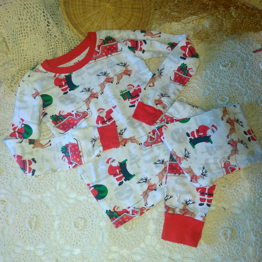 Festive Santa and Reindeer Kids Pajama Set